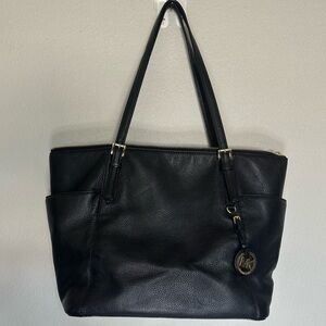 Michael Kors Black Pebbled Leather Jet Set Tote Bag